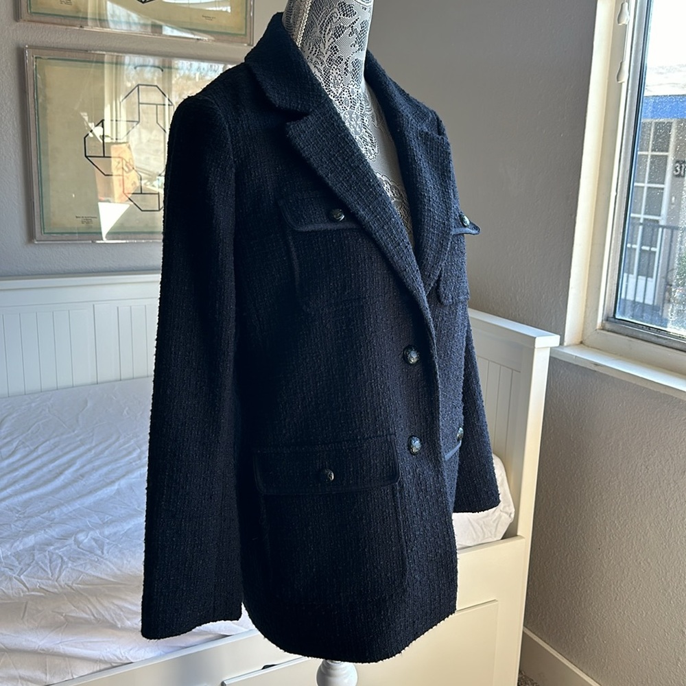 Talbots Black Tweed Button Front Collared Blazer … - image 2